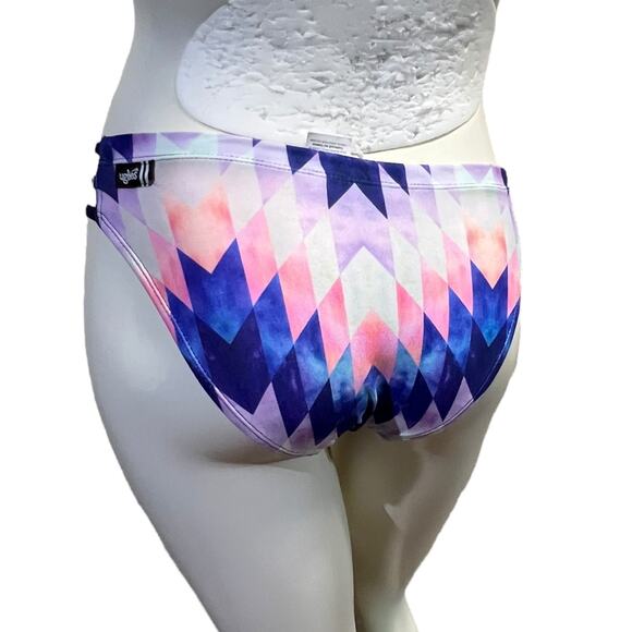 DOLFIN XS Geometric Print Bikini Bottom Pink Navy Blue Striped Swimwear Athletic - Picture 15 of 16